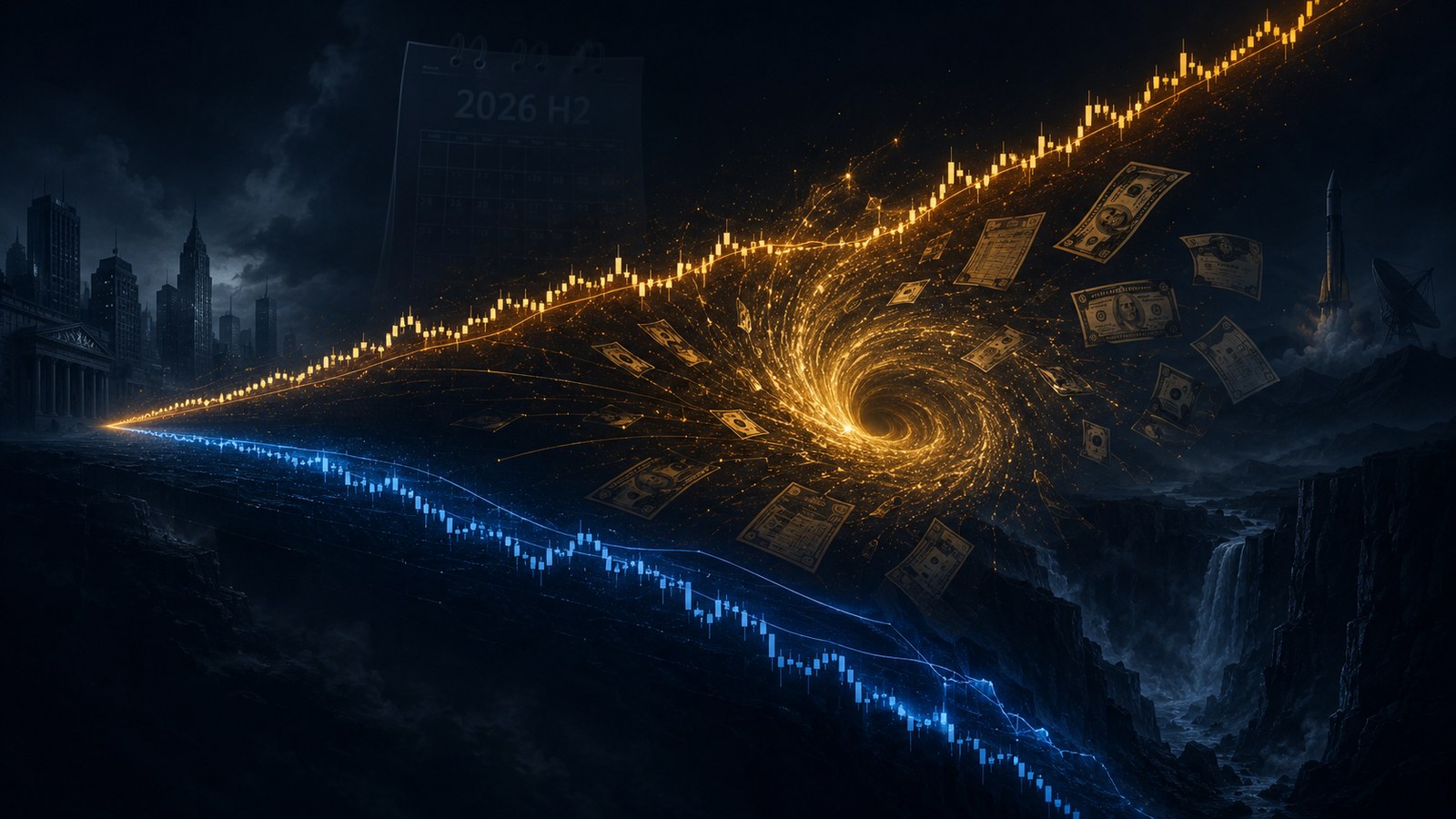 BTC 與 SPX 月線結構背離:兩條軌跡岔開,中央資金虹吸漩渦,2026 H2 風險窗口
